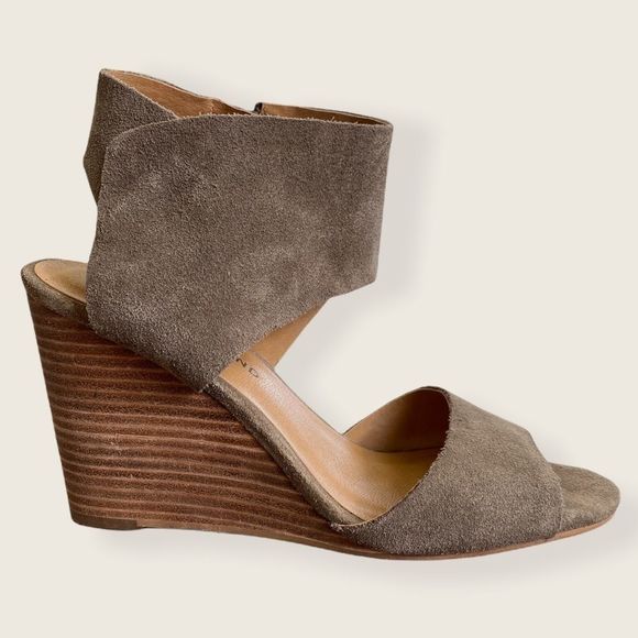 Lucky Brand Shoes - Lucky Brand Suede Peep Toe Ankle Strap Wedge
